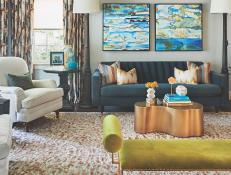 Multicolored Midcentury Modern Living Room With Gold Table