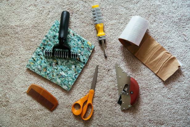 tools and materials needed to fix stained carpeting