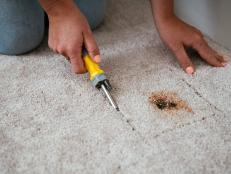 Got a stain in your carpeting that can’t be removed by cleaning? Learn how to cut away the damaged area and install a seamless patch.