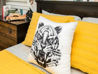 Contemporary, Eclectic Kid's Bedroom With Bold Black, White, and Yellow Bedding