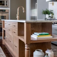 Gorgeous Wooden Island Warms Up This Kitchen Space