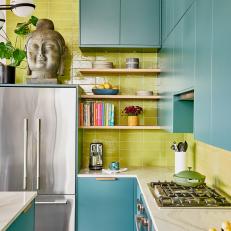 Colorful, Contemporary Kitchen Adorned in Green and Turquoise