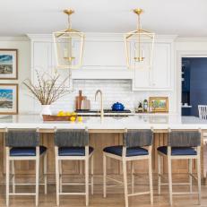 White Transitional Open Plan Kitchen With Lemons