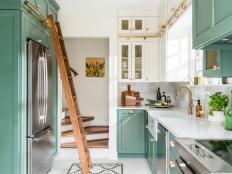 Historic Galley Kitchen With Rolling Library Ladder