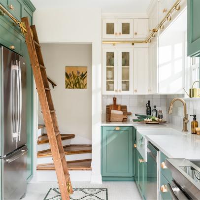 Historic Galley Kitchen With Rolling Library Ladder