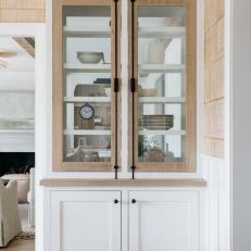 Transitional Kitchen With Wooden and White Glass China Cabinet