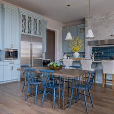 Gorgeous Blue Eat-In Kitchen With Custom Cabinetry