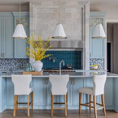 Blue on Blue Contemporary Eat-In Kitchen 