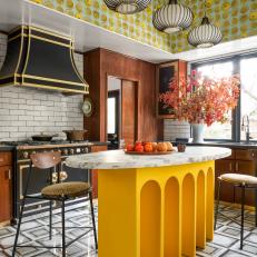 Midcentury Modern Kitchen With Yellow Island
