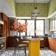 Midcentury Modern Kitchen With Lemon Wallpaper