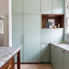 Green Contemporary Kitchen With Cubby