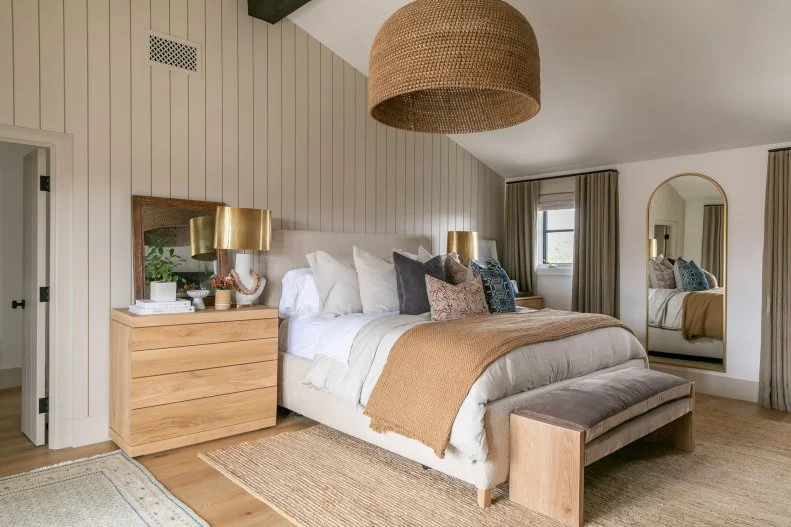 Neutral Bedroom With Woven Pendant