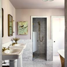 Blush and Soft Gray Victorian Bathroom