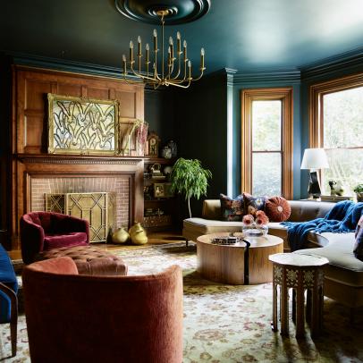 Forest Green Victorian Living Room With Grand Fireplace