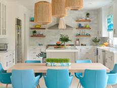Contemporary & Coastal Kitchen With Blue Dining Chairs