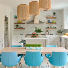 Contemporary & Coastal Kitchen With Blue Dining Chairs