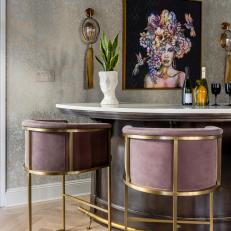 Multicolored Eclectic Bar With Purple Stools