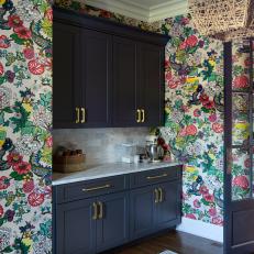 Bold, Colorful Wallpaper in Kitchen