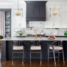 Black and White Kitchen With Large Island
