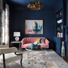 Blue Living Room With Fireplace