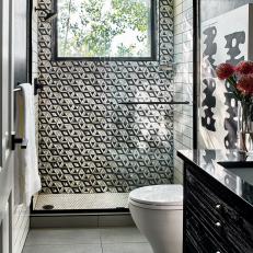 Geometric Black and White Tiled Bathroom