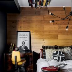 Midcentury Modern Teen Bedroom With Wooden Accent Wall