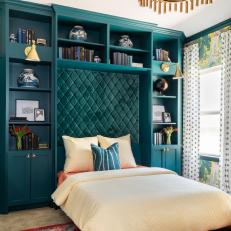 Jewel-Toned Guest Bedroom and Home Office With Murphy Bed