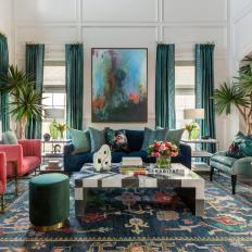 Dramatic, Eye-Catching Living Room Decorated in Jewel Tones
