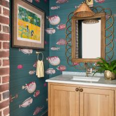 Textured Bathroom With Funky Wallpaper