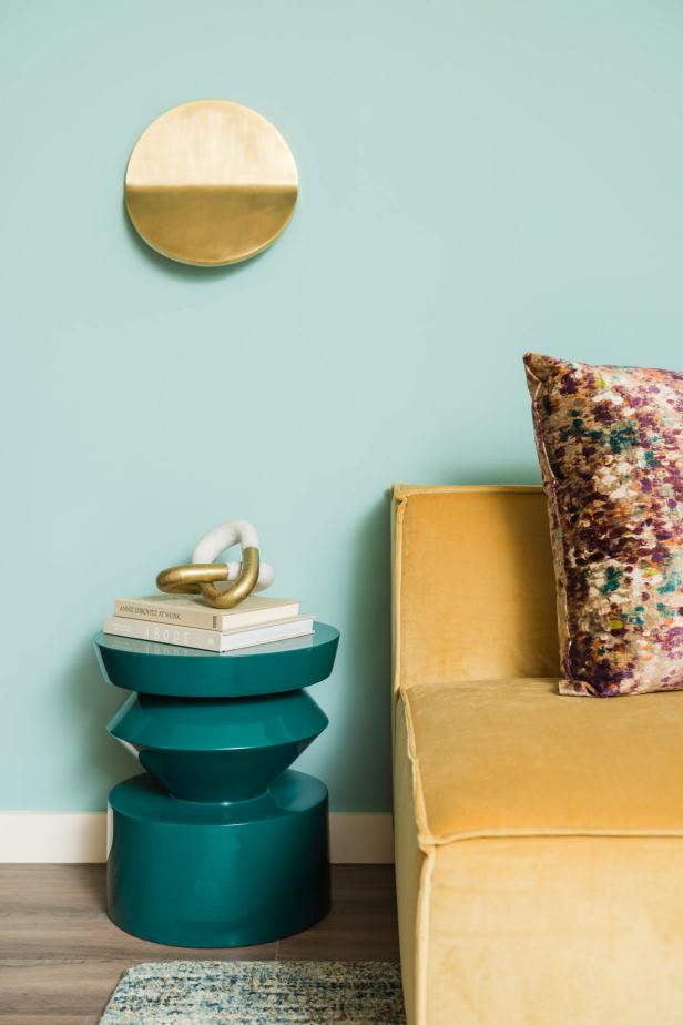 Contemporary Blue and Gold Living Room HGTV