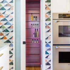 Contemporary Kitchen With Hidden, Purple Pantry 