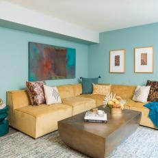 Blue Living Room With Gold, Contemporary Sofa