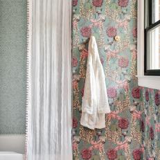 Floral Bathroom With Green Tile Shower