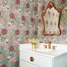 Colorful Bathroom With Floral Wallpaper