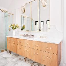 Marble and Oak Double Vanity Bathroom