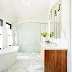 White Modern Bathroom With Glass Shower