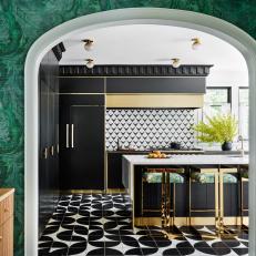 Modern Black and White Kitchen With Pops of Green