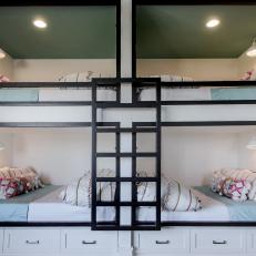 Black and White Bunk Beds With Green Ceiling
