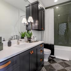 Eclectic Bathroom With Green Shower Tile
