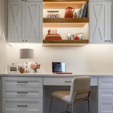 Gray Built In Desk WIth Orange Pitcher