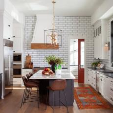 White Transitional Chef Kitchen With Red Rug