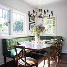 Parisian-Style Emerald Green Breakfast Nook With Upholstered Banquette