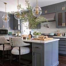 Luxe Gray and White Kitchen With Seated Island 