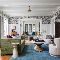 Transitional Living Room With Green Sofa