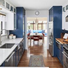 Transitional Kitchen With Blue Cabinets