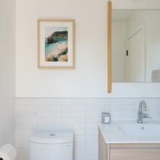 Contemporary Scandinavian Half Bath With Tile Accent