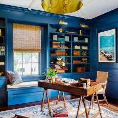 Bold Blue Home Office With Leather Pendant