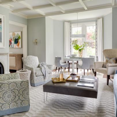Transitional Living Room With Floral Armchairs