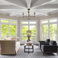 Contemporary Sunroom With Coffered Ceiling