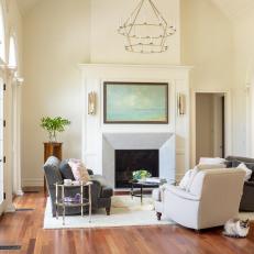 Simply Stunning White Transitional Living Room With Vaulted Ceiling
